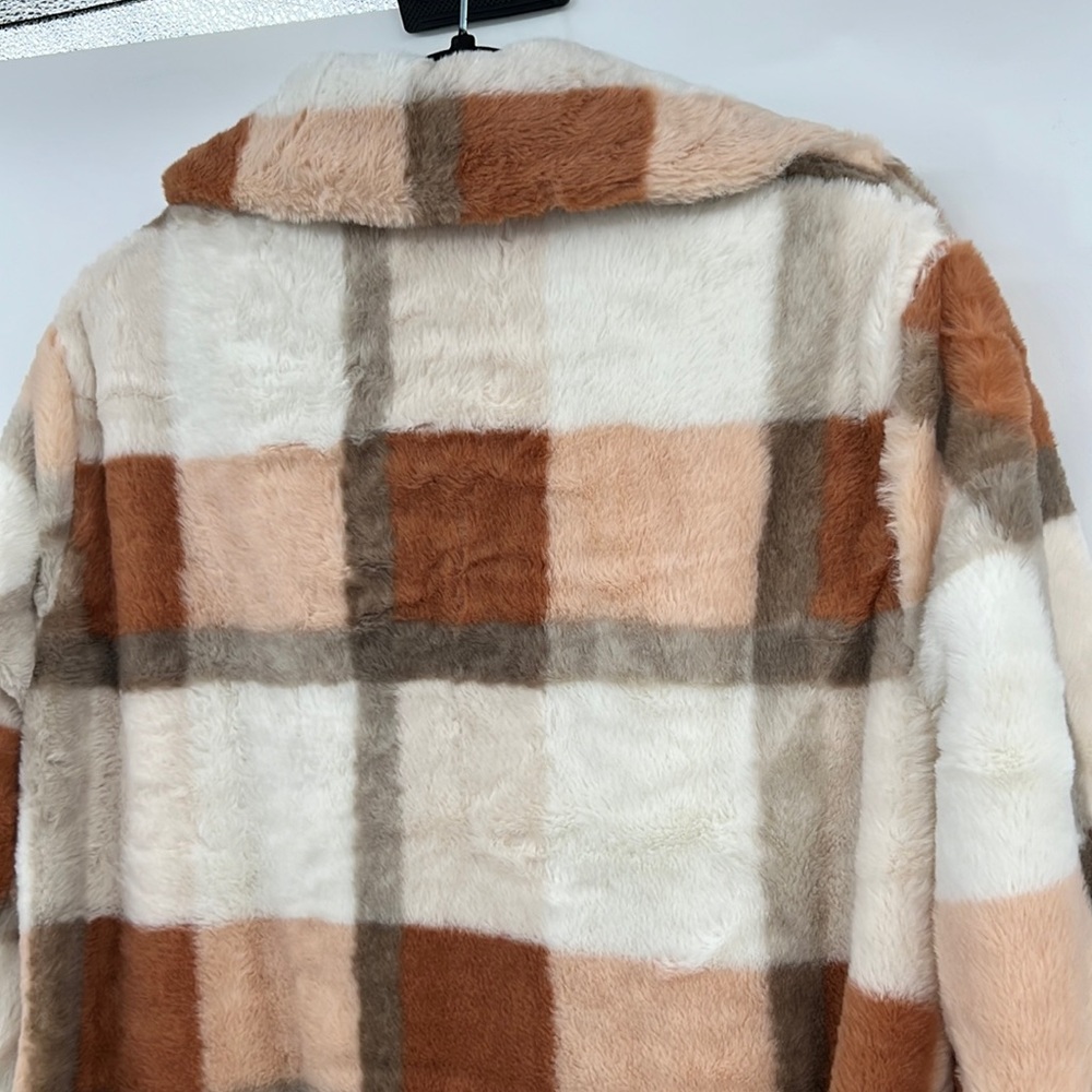 🆕Hem & Thread Fleece Jacket Plaid Colorblock Cream Orange Brown Lined Restocked - Picture 13 of 15